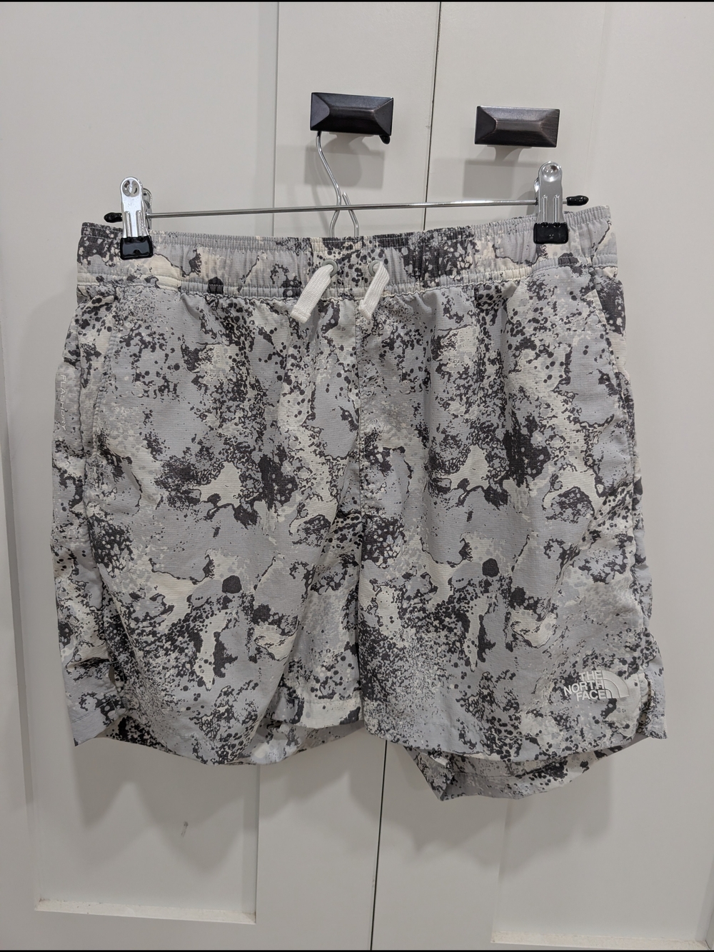 The North Face White and Gray Camo Drawstring Shorts